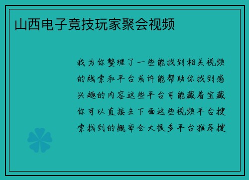 山西电子竞技玩家聚会视频